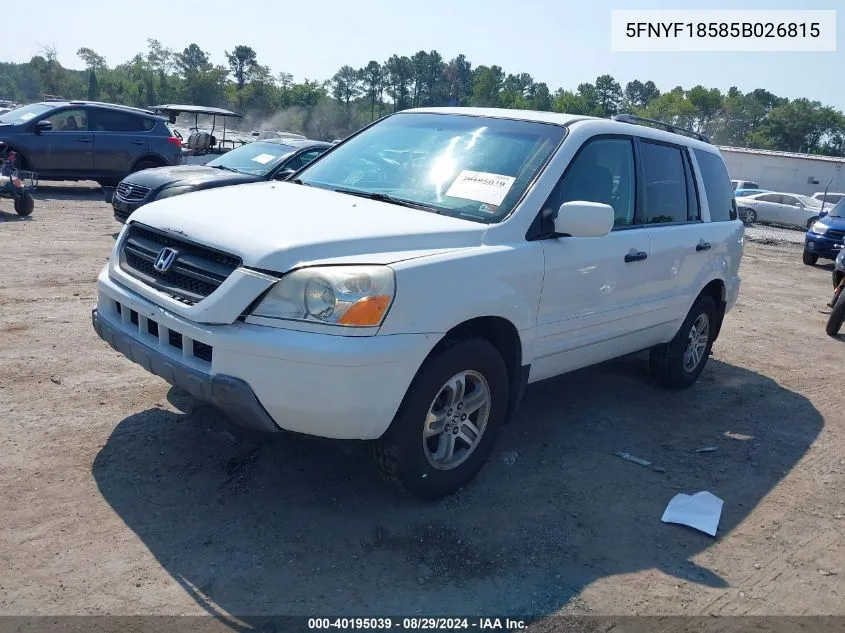 2005 Honda Pilot Ex-L VIN: 5FNYF18585B026815 Lot: 40195039