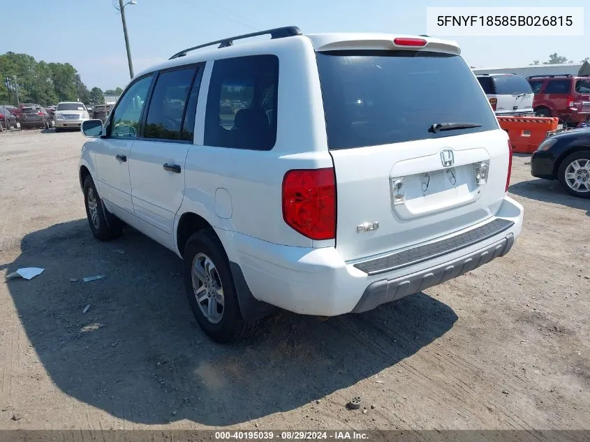 2005 Honda Pilot Ex-L VIN: 5FNYF18585B026815 Lot: 40195039