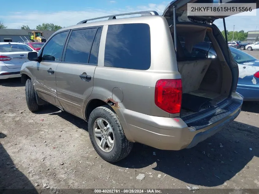 2005 Honda Pilot Ex-L VIN: 2HKYF18615H515566 Lot: 40202761