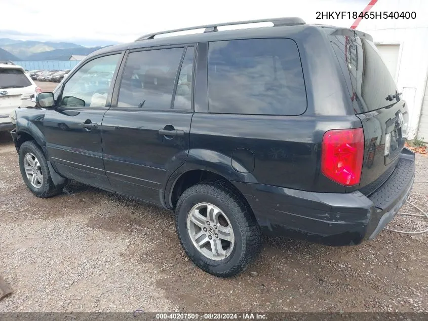 2005 Honda Pilot Ex VIN: 2HKYF18465H540400 Lot: 40207501