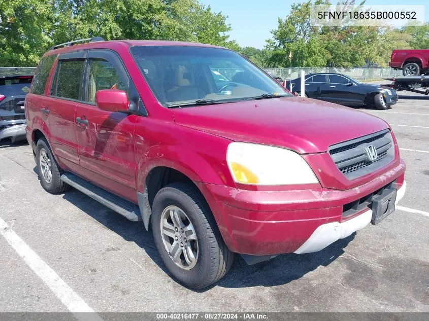 2005 Honda Pilot Ex-L VIN: 5FNYF18635B000552 Lot: 40216477