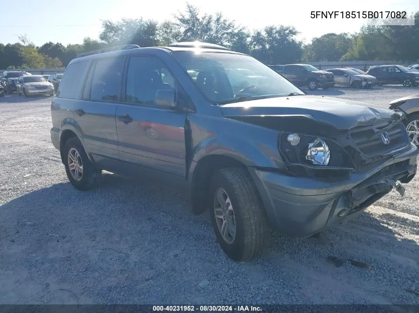 2005 Honda Pilot Ex-L VIN: 5FNYF18515B017082 Lot: 40231952