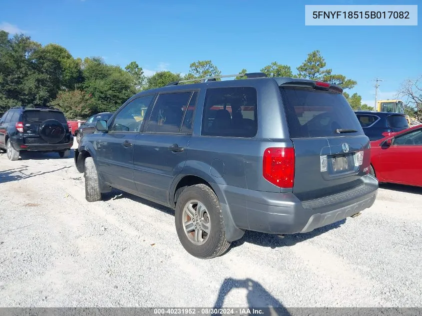 2005 Honda Pilot Ex-L VIN: 5FNYF18515B017082 Lot: 40231952