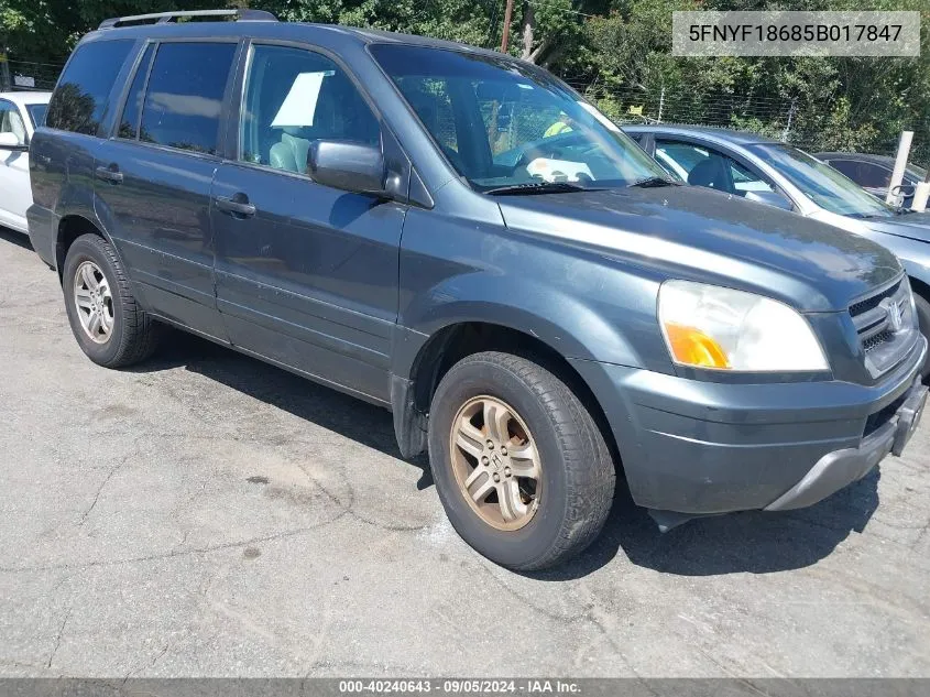 2005 Honda Pilot Ex-L VIN: 5FNYF18685B017847 Lot: 40240643