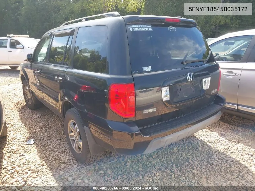 2005 Honda Pilot Ex-L VIN: 5FNYF18545B035172 Lot: 40250766