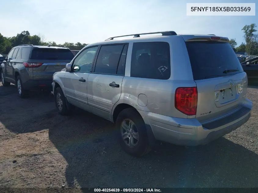 2005 Honda Pilot Ex-L VIN: 5FNYF185X5B033569 Lot: 40254639