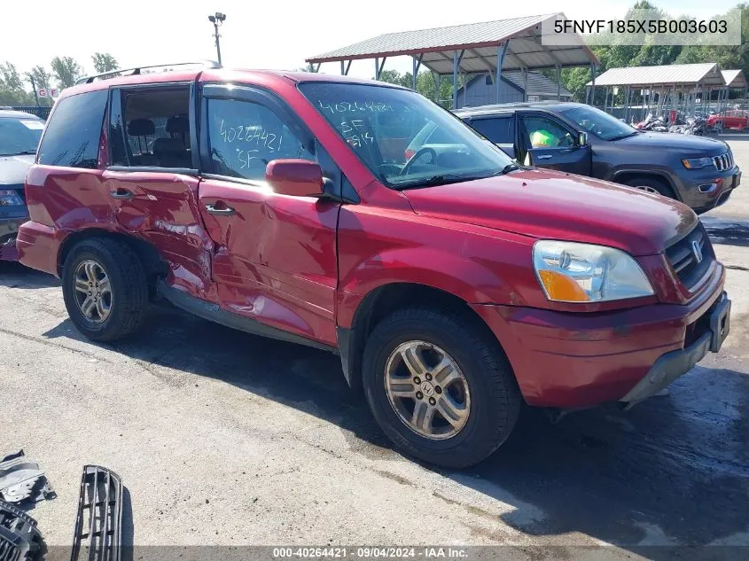 2005 Honda Pilot Ex-L VIN: 5FNYF185X5B003603 Lot: 40264421