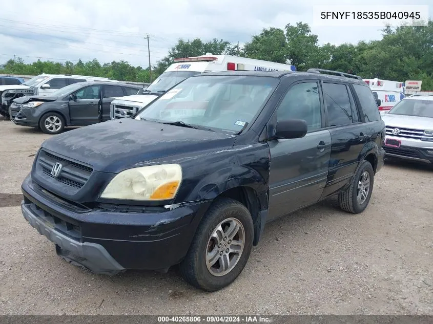 2005 Honda Pilot Ex-L VIN: 5FNYF18535B040945 Lot: 40265806