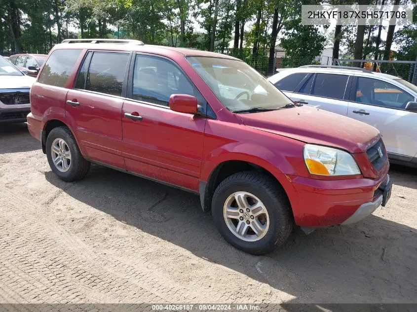 2005 Honda Pilot Ex-L VIN: 2HKYF187X5H571708 Lot: 40266187