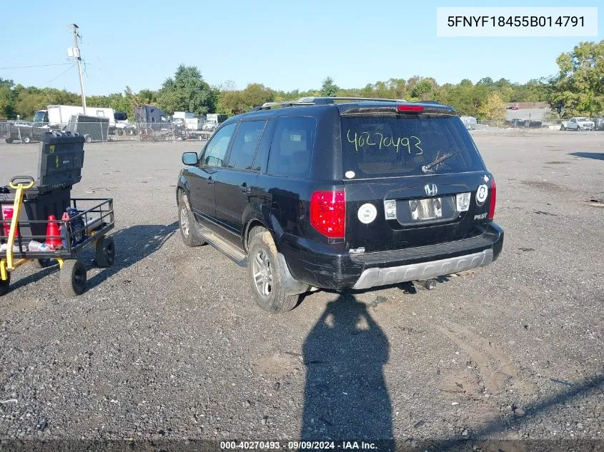 2005 Honda Pilot Ex VIN: 5FNYF18455B014791 Lot: 40270493