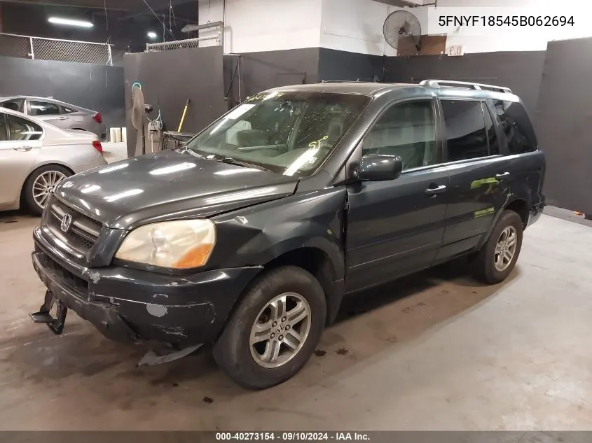 2005 Honda Pilot Ex-L VIN: 5FNYF18545B062694 Lot: 40273154