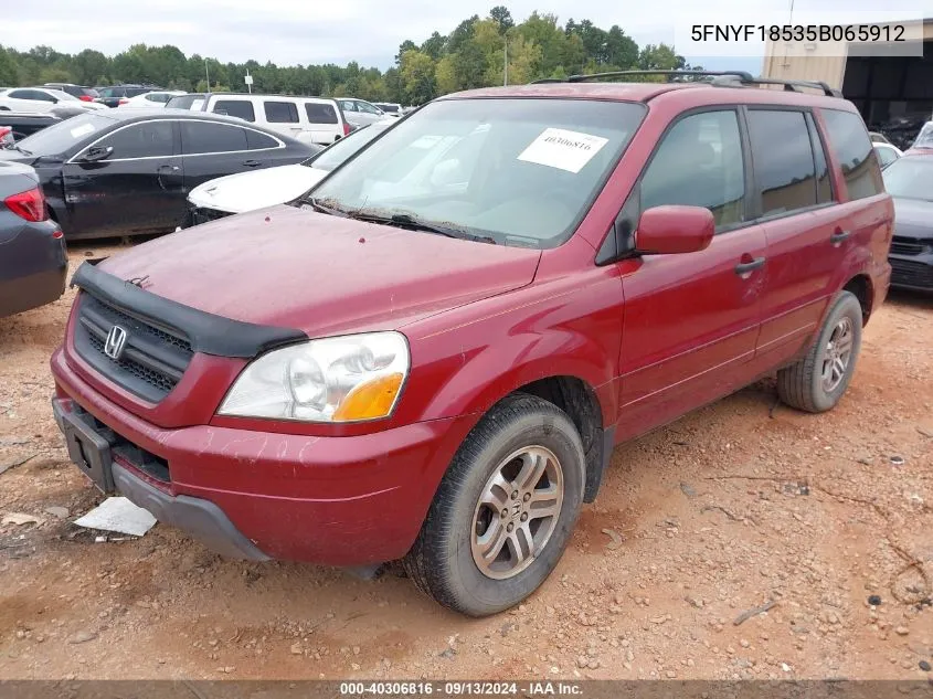 2005 Honda Pilot Ex-L VIN: 5FNYF18535B065912 Lot: 40306816