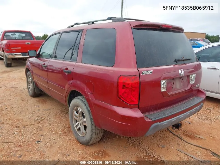 2005 Honda Pilot Ex-L VIN: 5FNYF18535B065912 Lot: 40306816