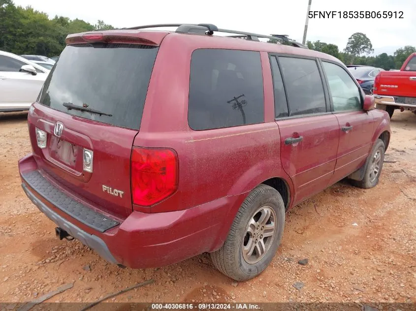 2005 Honda Pilot Ex-L VIN: 5FNYF18535B065912 Lot: 40306816