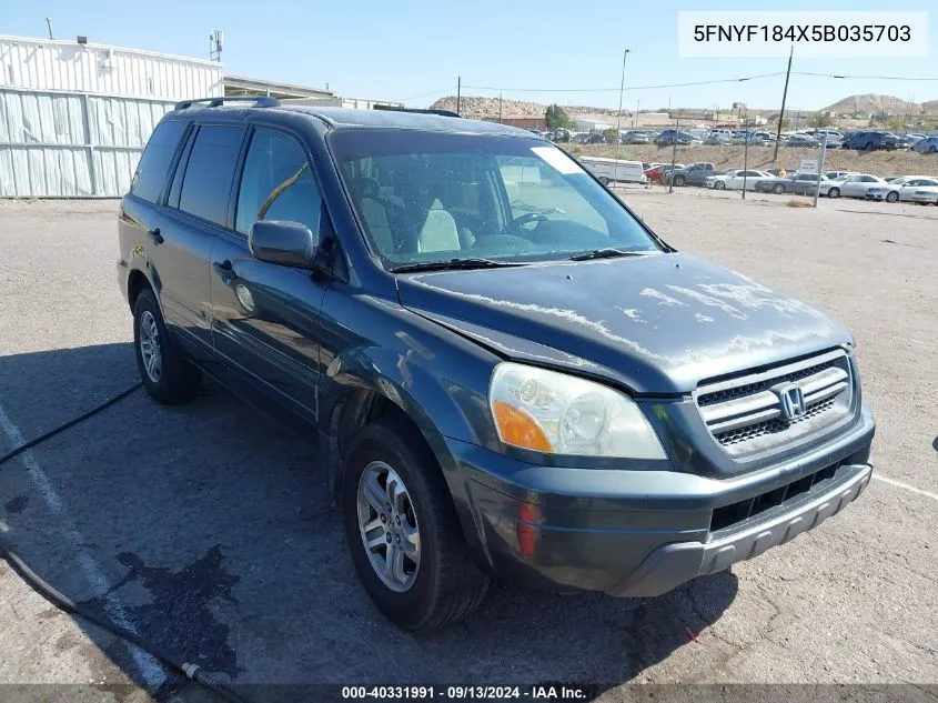 2005 Honda Pilot Ex VIN: 5FNYF184X5B035703 Lot: 40331991