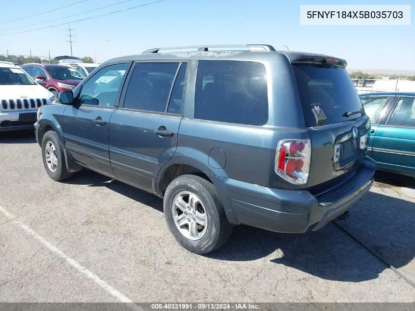 2005 Honda Pilot Ex VIN: 5FNYF184X5B035703 Lot: 40331991