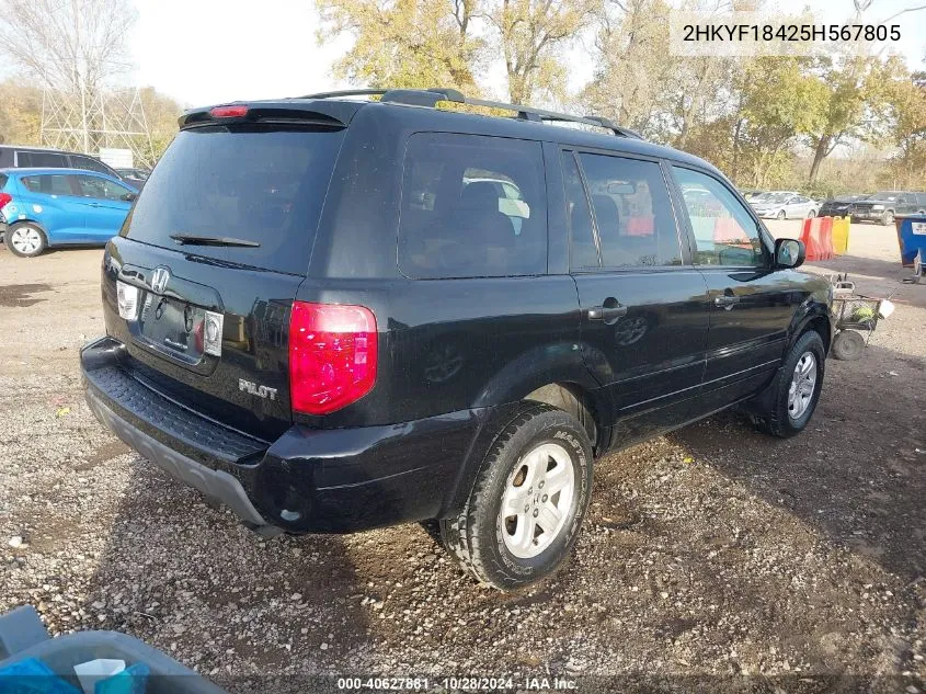 2005 Honda Pilot Ex VIN: 2HKYF18425H567805 Lot: 40627881