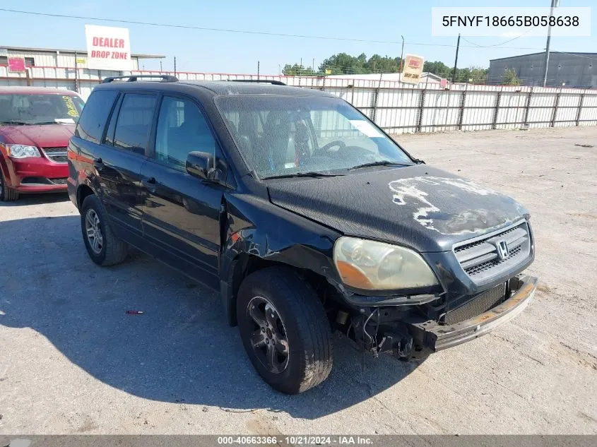 2005 Honda Pilot Ex-L VIN: 5FNYF18665B058638 Lot: 40663366