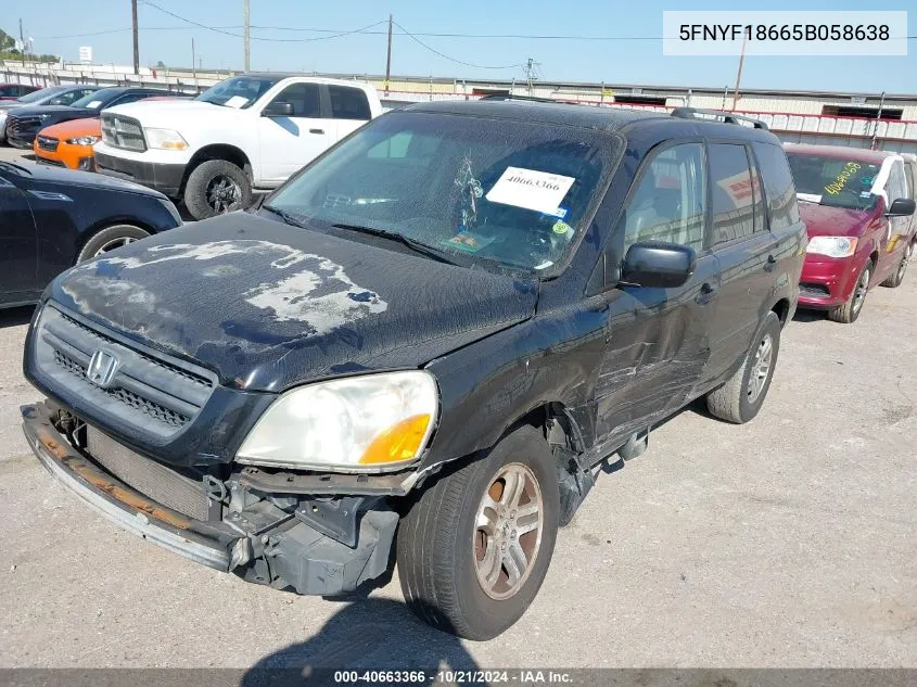 2005 Honda Pilot Ex-L VIN: 5FNYF18665B058638 Lot: 40663366