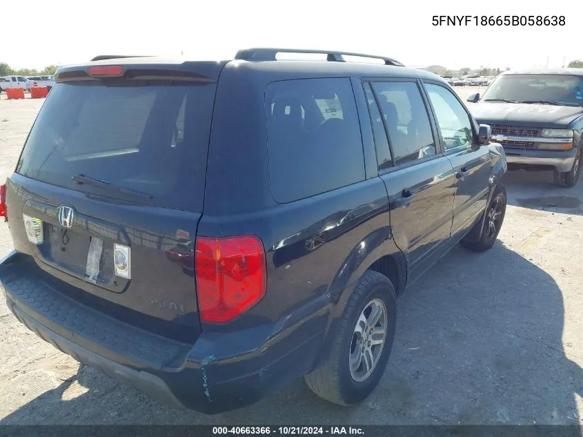 5FNYF18665B058638 2005 Honda Pilot Ex-L