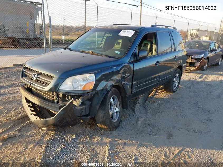 2005 Honda Pilot Ex-L VIN: 5FNYF18605B014022 Lot: 40679303