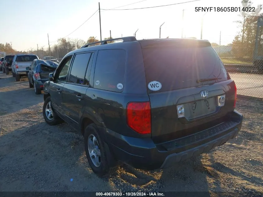 2005 Honda Pilot Ex-L VIN: 5FNYF18605B014022 Lot: 40679303