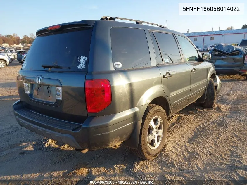 2005 Honda Pilot Ex-L VIN: 5FNYF18605B014022 Lot: 40679303