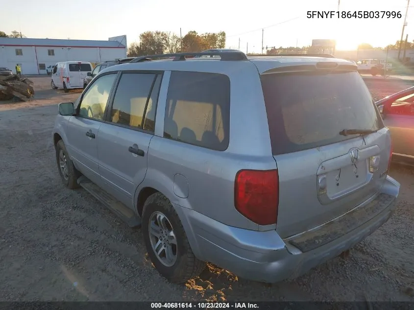 2005 Honda Pilot Ex-L VIN: 5FNYF18645B037996 Lot: 40681614