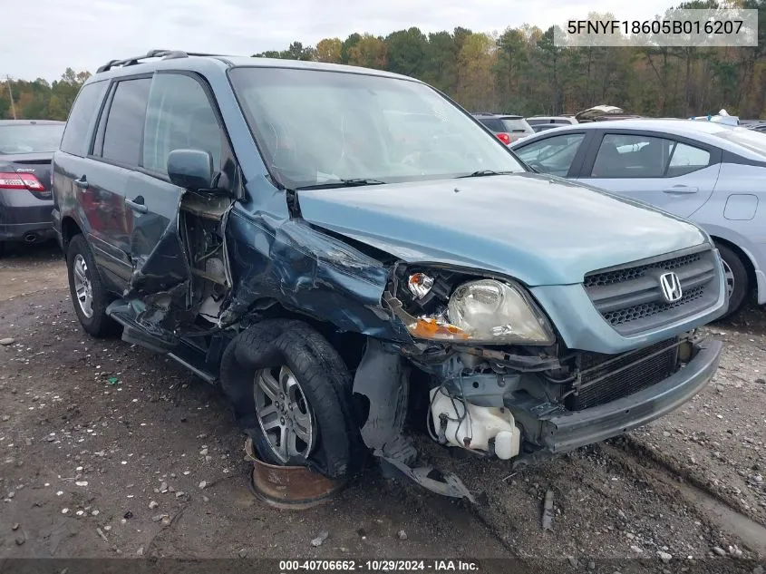 2005 Honda Pilot Ex-L VIN: 5FNYF18605B016207 Lot: 40706662