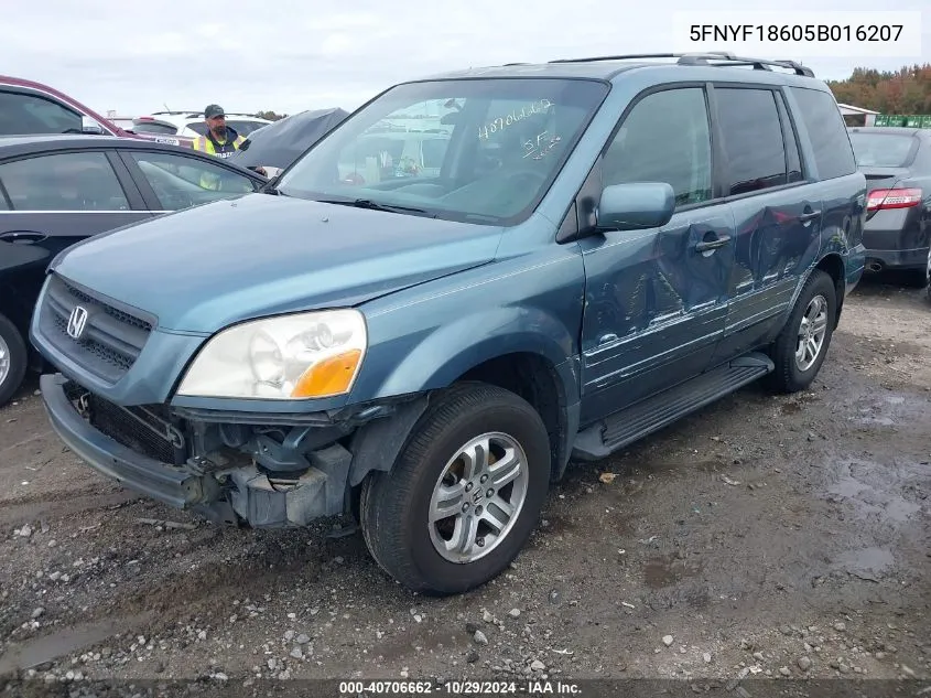 2005 Honda Pilot Ex-L VIN: 5FNYF18605B016207 Lot: 40706662