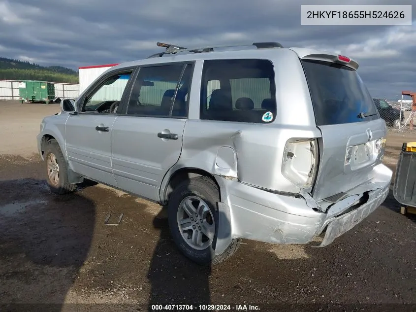 2005 Honda Pilot Ex-L VIN: 2HKYF18655H524626 Lot: 40713704