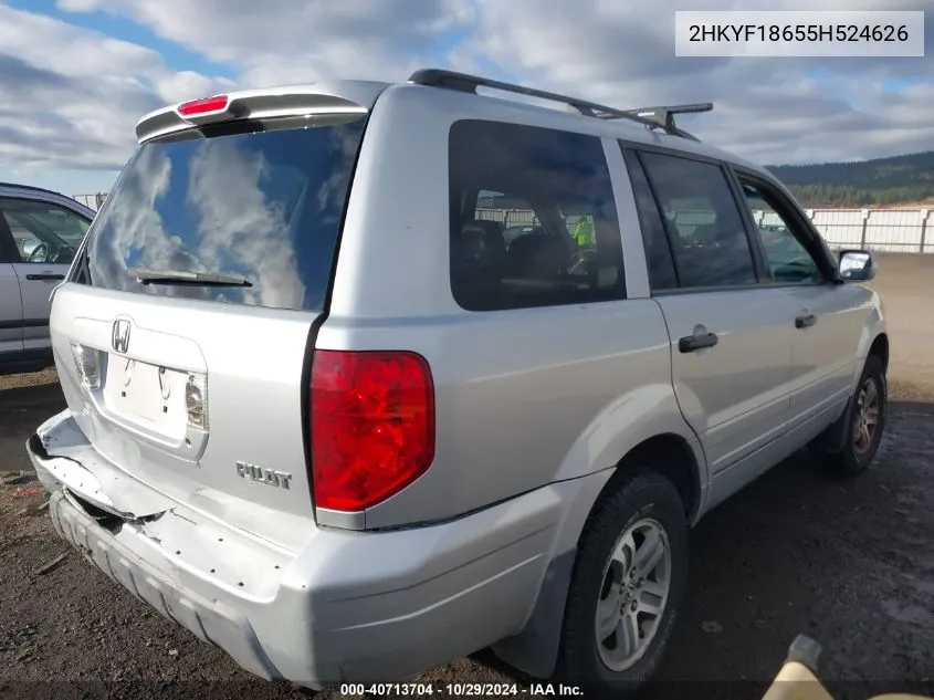 2005 Honda Pilot Ex-L VIN: 2HKYF18655H524626 Lot: 40713704