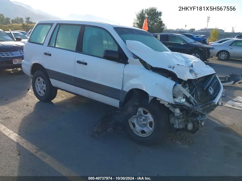 2005 Honda Pilot Lx VIN: 2HKYF181X5H567556 Lot: 40737974