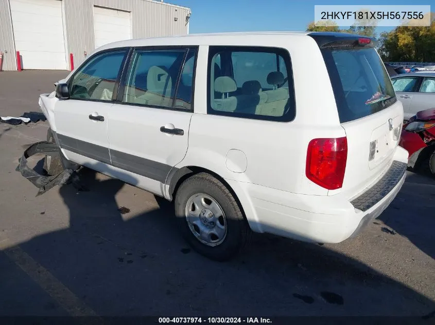 2005 Honda Pilot Lx VIN: 2HKYF181X5H567556 Lot: 40737974