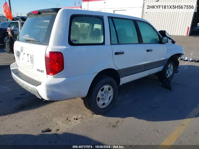 2005 Honda Pilot Lx VIN: 2HKYF181X5H567556 Lot: 40737974