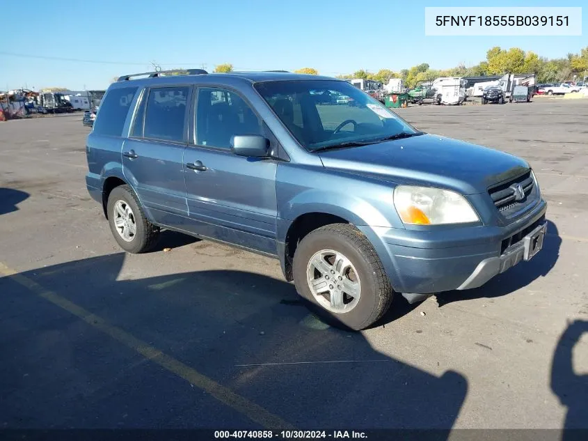 2005 Honda Pilot Ex-L VIN: 5FNYF18555B039151 Lot: 40740858