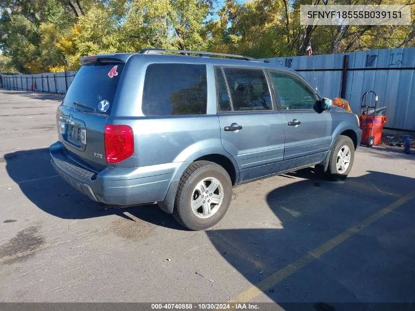 2005 Honda Pilot Ex-L VIN: 5FNYF18555B039151 Lot: 40740858