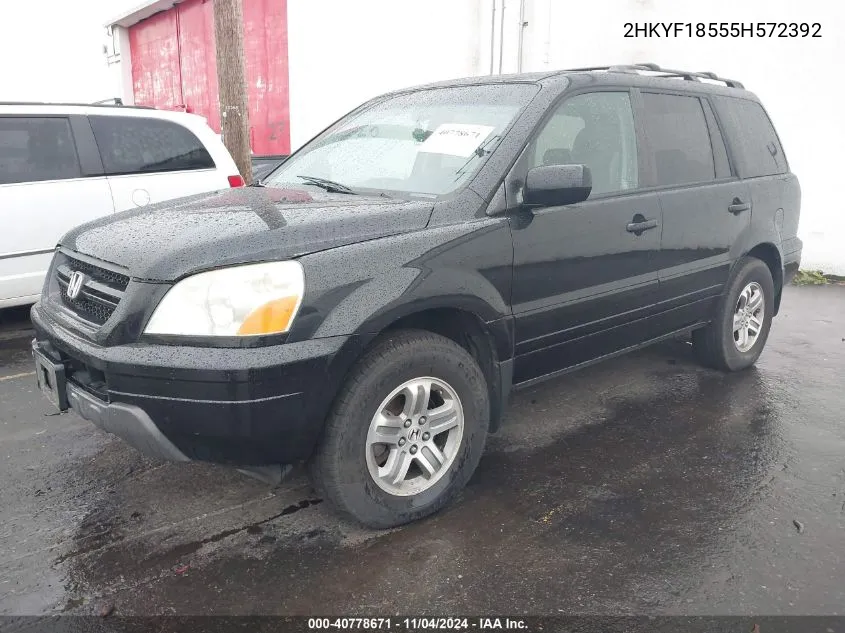 2005 Honda Pilot Ex-L VIN: 2HKYF18555H572392 Lot: 40778671