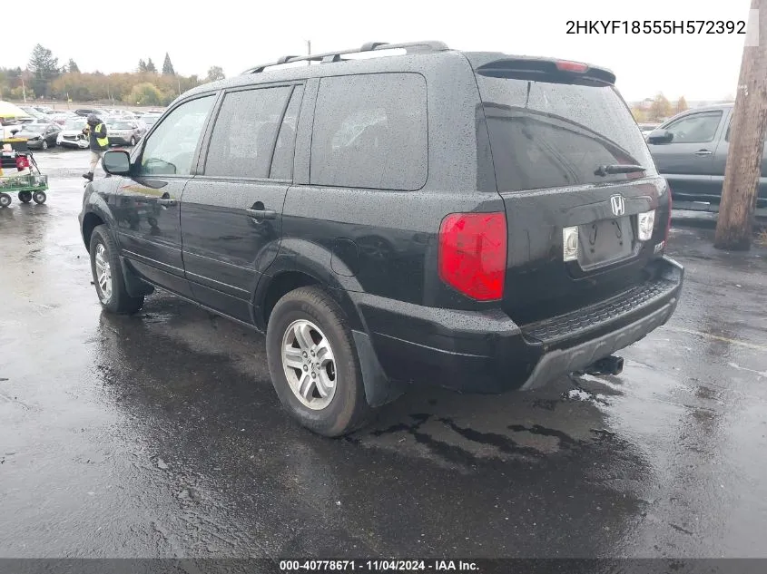 2005 Honda Pilot Ex-L VIN: 2HKYF18555H572392 Lot: 40778671