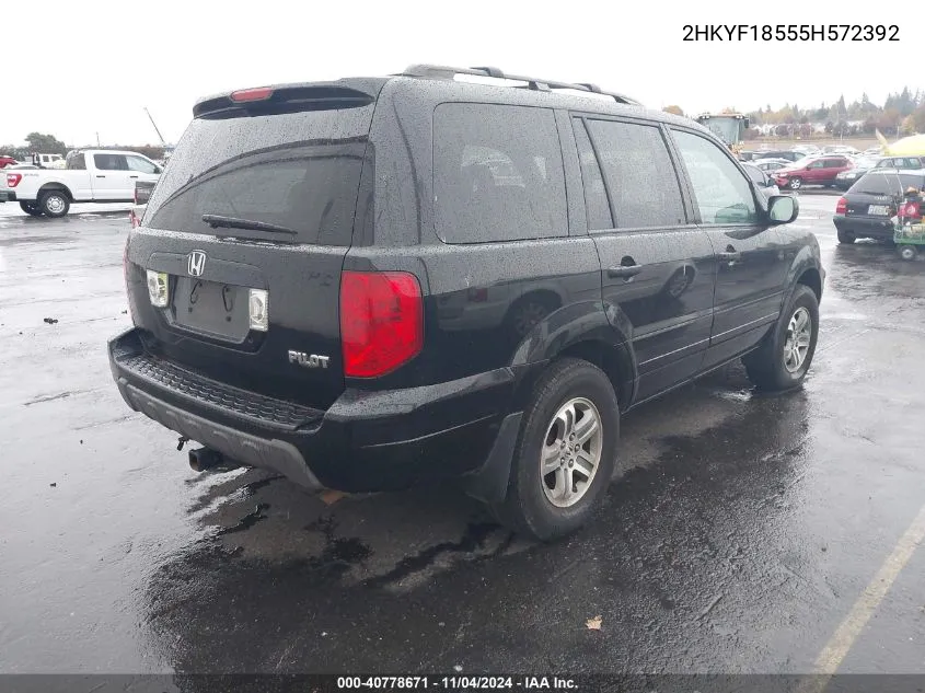 2005 Honda Pilot Ex-L VIN: 2HKYF18555H572392 Lot: 40778671