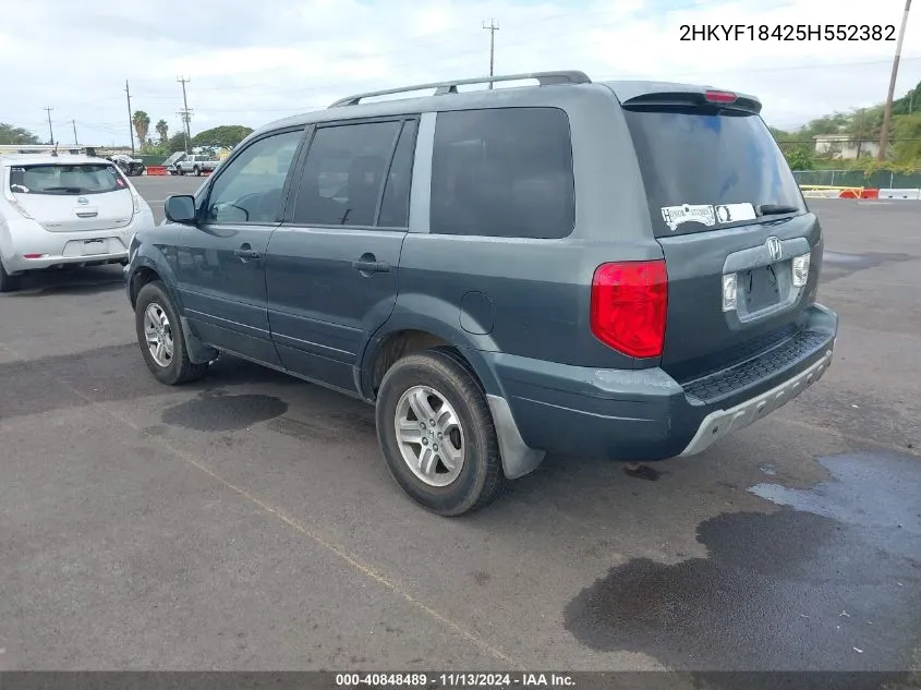 2005 Honda Pilot Ex VIN: 2HKYF18425H552382 Lot: 40848489