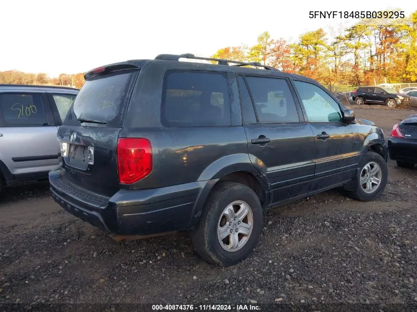 2005 Honda Pilot Ex VIN: 5FNYF18485B039295 Lot: 40874376