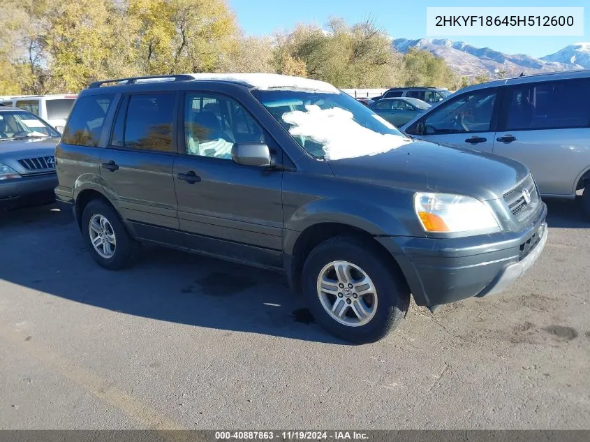 2005 Honda Pilot Ex-L VIN: 2HKYF18645H512600 Lot: 40887863