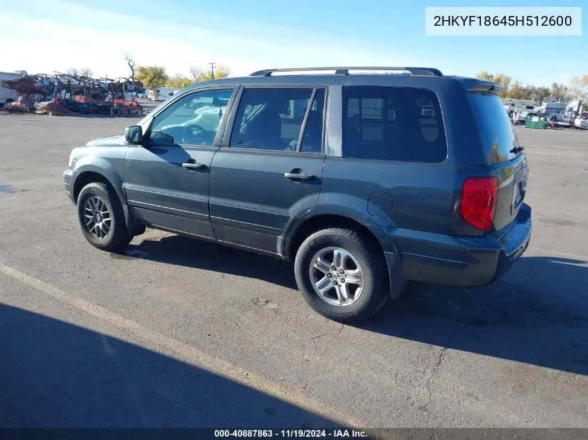 2005 Honda Pilot Ex-L VIN: 2HKYF18645H512600 Lot: 40887863