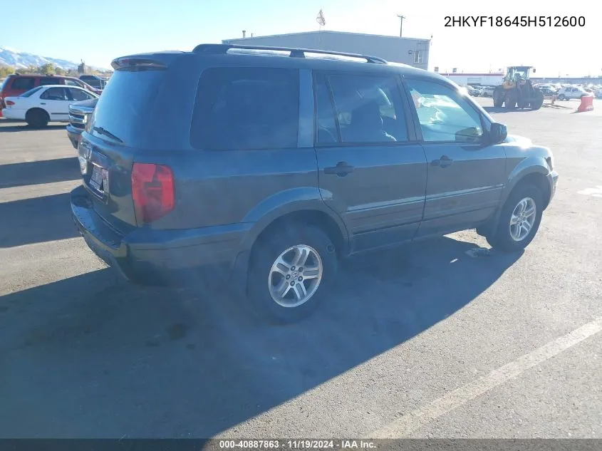 2005 Honda Pilot Ex-L VIN: 2HKYF18645H512600 Lot: 40887863