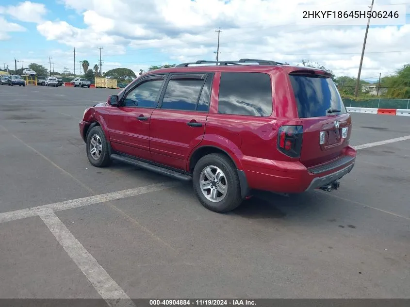 2005 Honda Pilot Ex-L VIN: 2HKYF18645H506246 Lot: 40904884