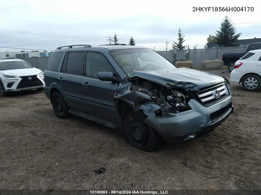 2006 Honda Pilot Ex VIN: 2HKYF18566H004170 Lot: 12100863