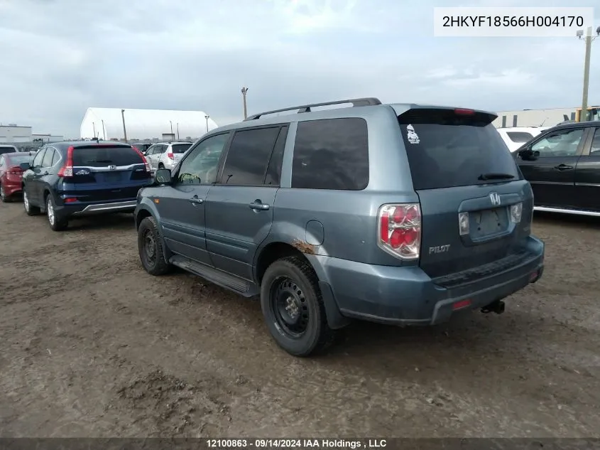 2006 Honda Pilot Ex VIN: 2HKYF18566H004170 Lot: 12100863