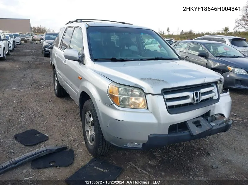 2006 Honda Pilot Ex VIN: 2HKYF18646H004841 Lot: 12133572