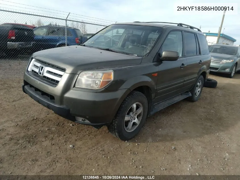 2006 Honda Pilot VIN: 2HKYF18586H000914 Lot: 12138545